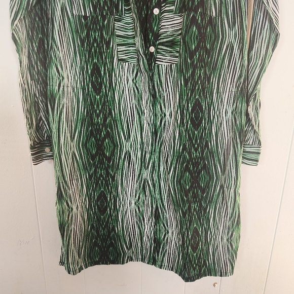 Derek Lam Design Nation Green black cotton Button down Shirt Dress Size Medium - Picture 4 of 16